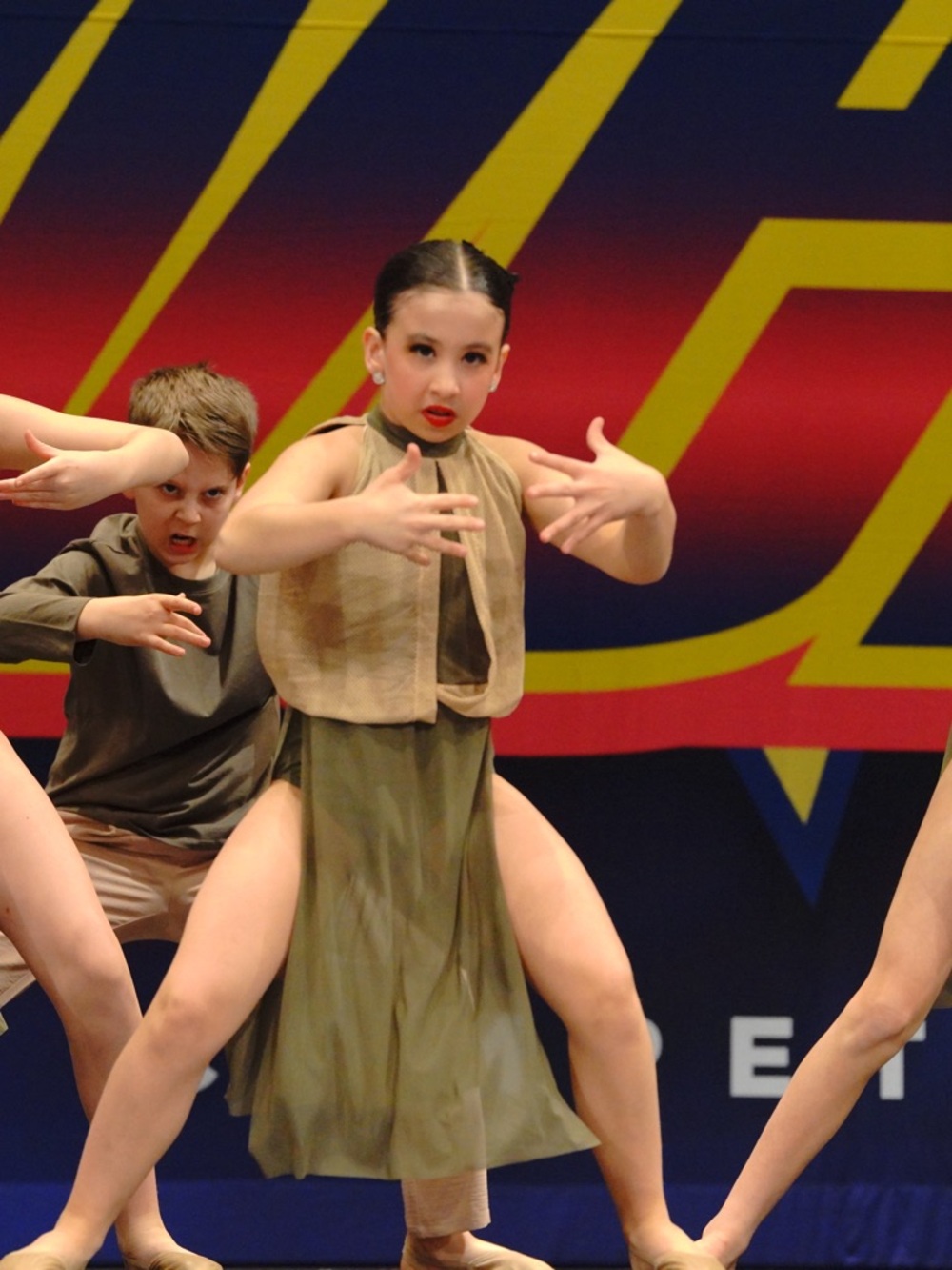 Girls Olive Dance Costume with Beige Overlay Vest - LC Tenth House